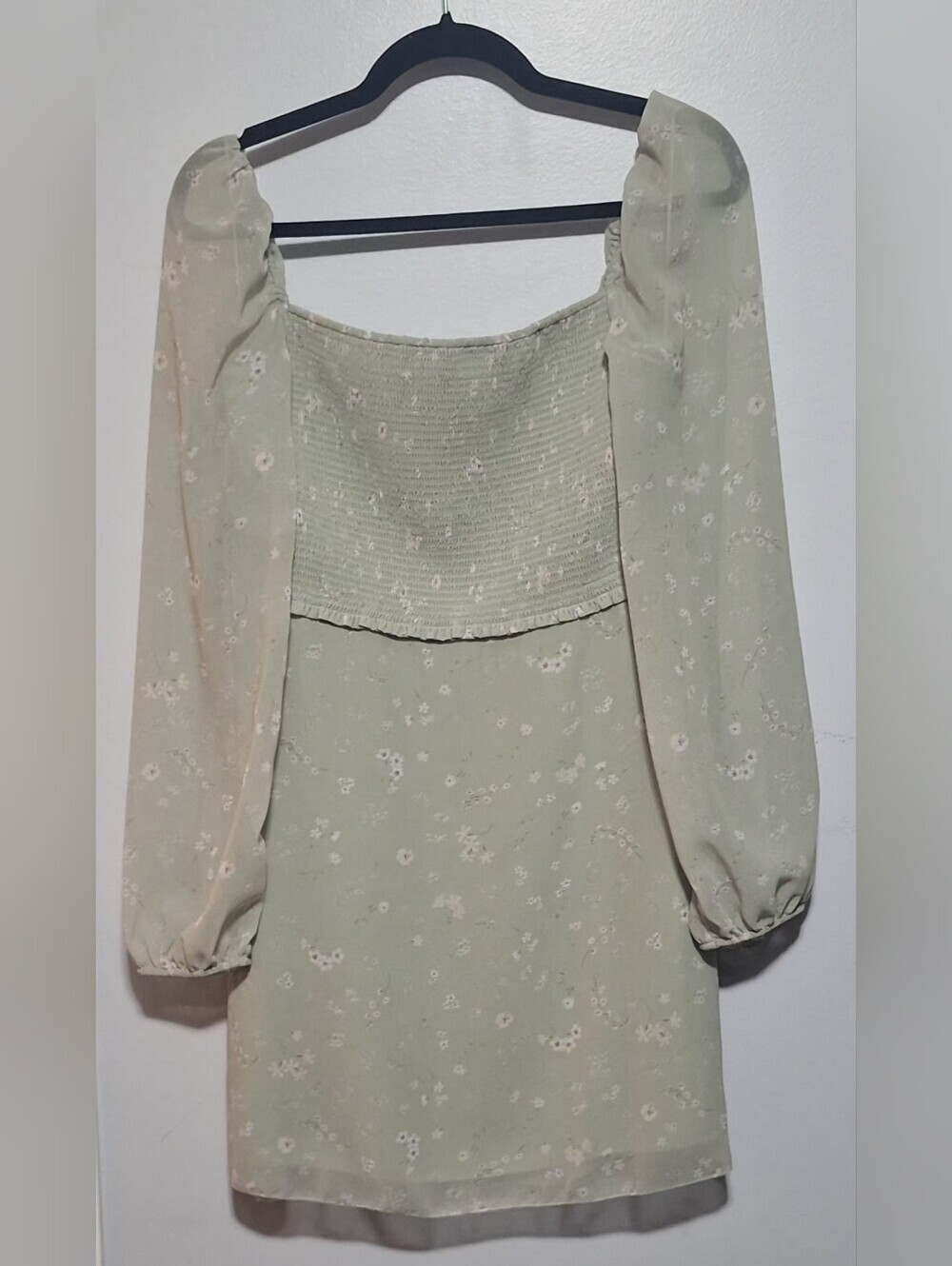 Size 12 Wilfred Sage Green Smocked Square-Neck Mini Dress - Picture 4 of 5